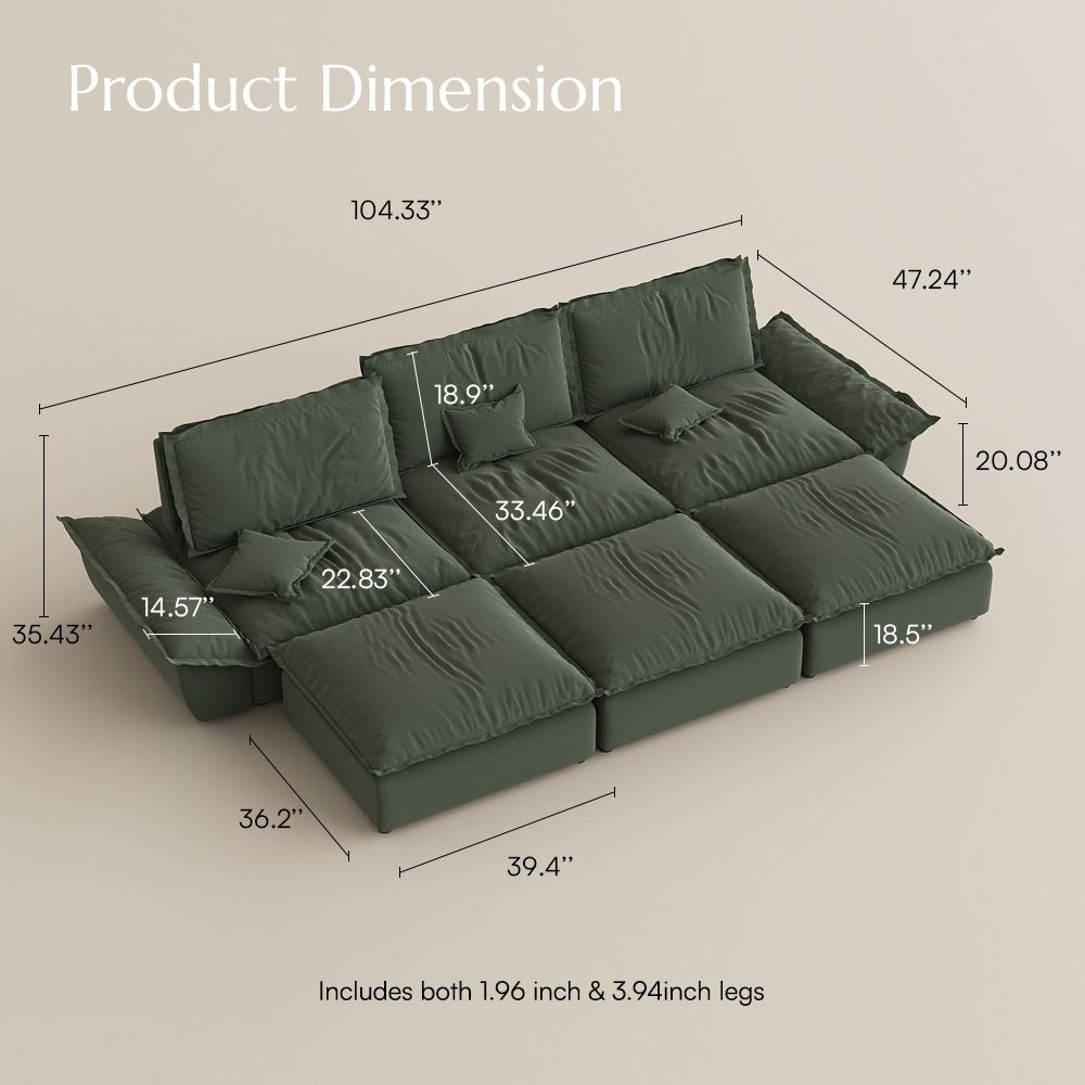Pure Color Green Suede Fabric Modular Sofas