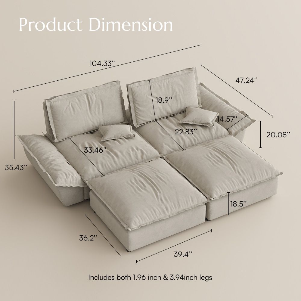 Adjustable Beige Suede Fabric Modular Sofas