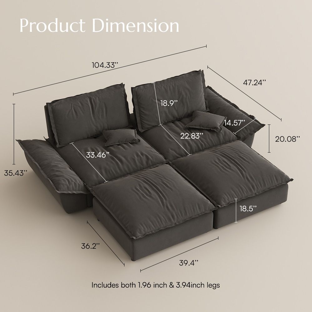 Living Room Gray Suede Fabric Modular Sofas