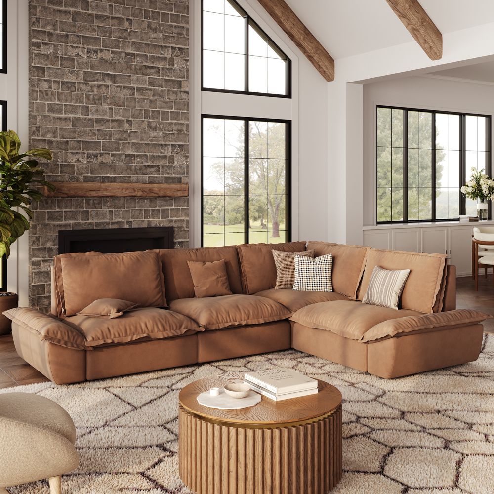 Partial Assembly Required Brown Suede Fabric Modular Sofas