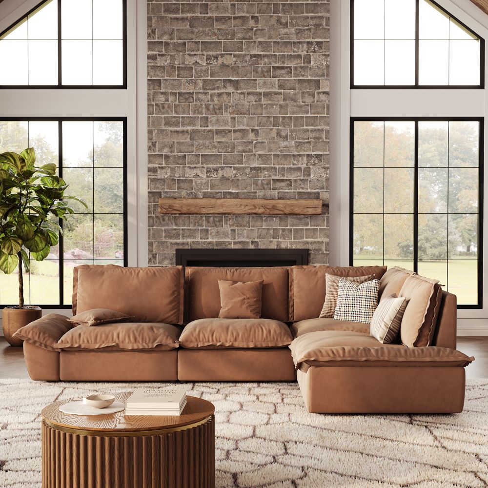 Oversized Brown Suede Fabric Modular Sofas
