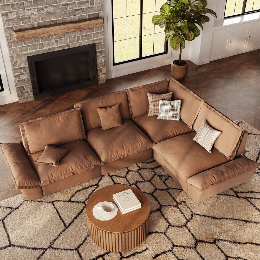 Apartment Brown Suede Fabric Modular Sofas