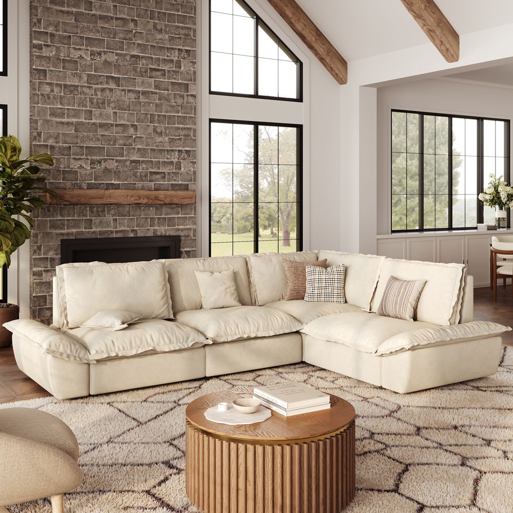 Partial Assembly Required Beige Suede Fabric Modular Sofas