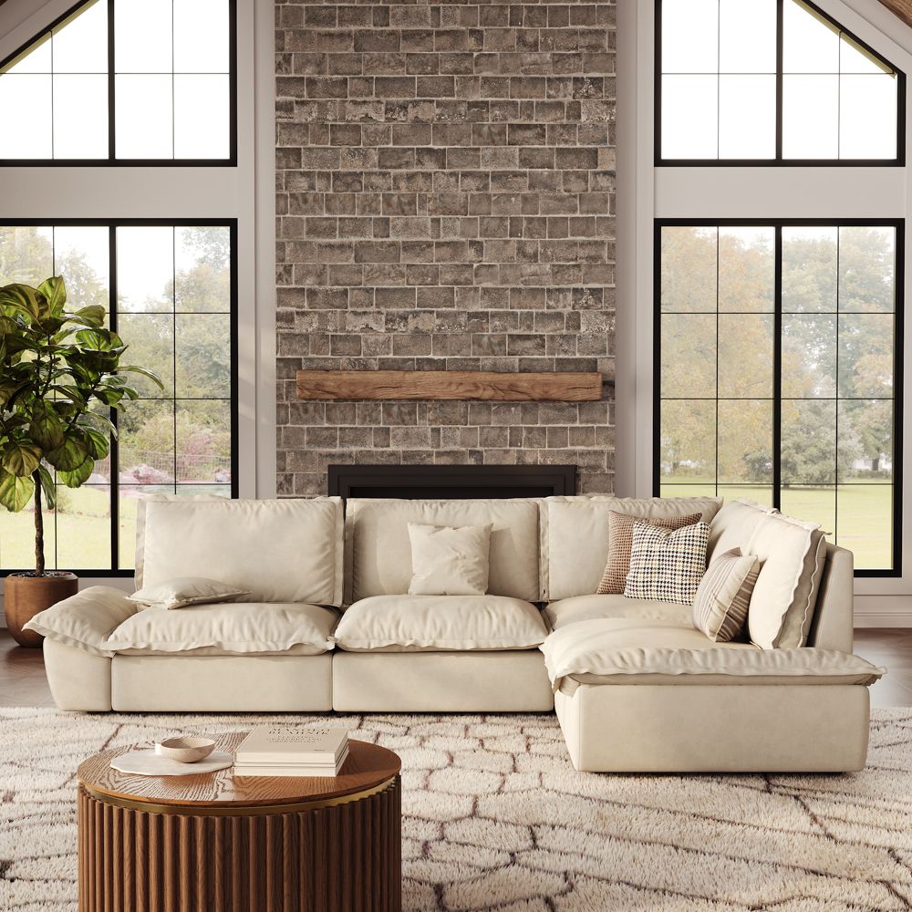 Sectionals Beige Suede Fabric Modular Sofas