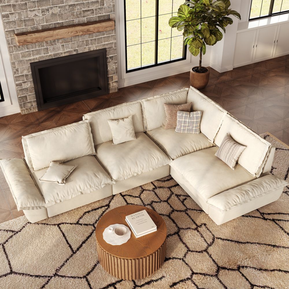 Sectionals Beige Suede Fabric Modular Sofas
