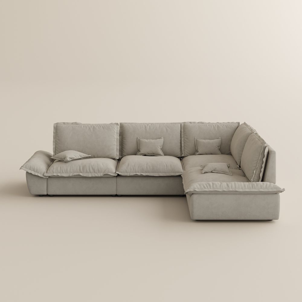 Apartment Beige Suede Fabric Modular Sofas