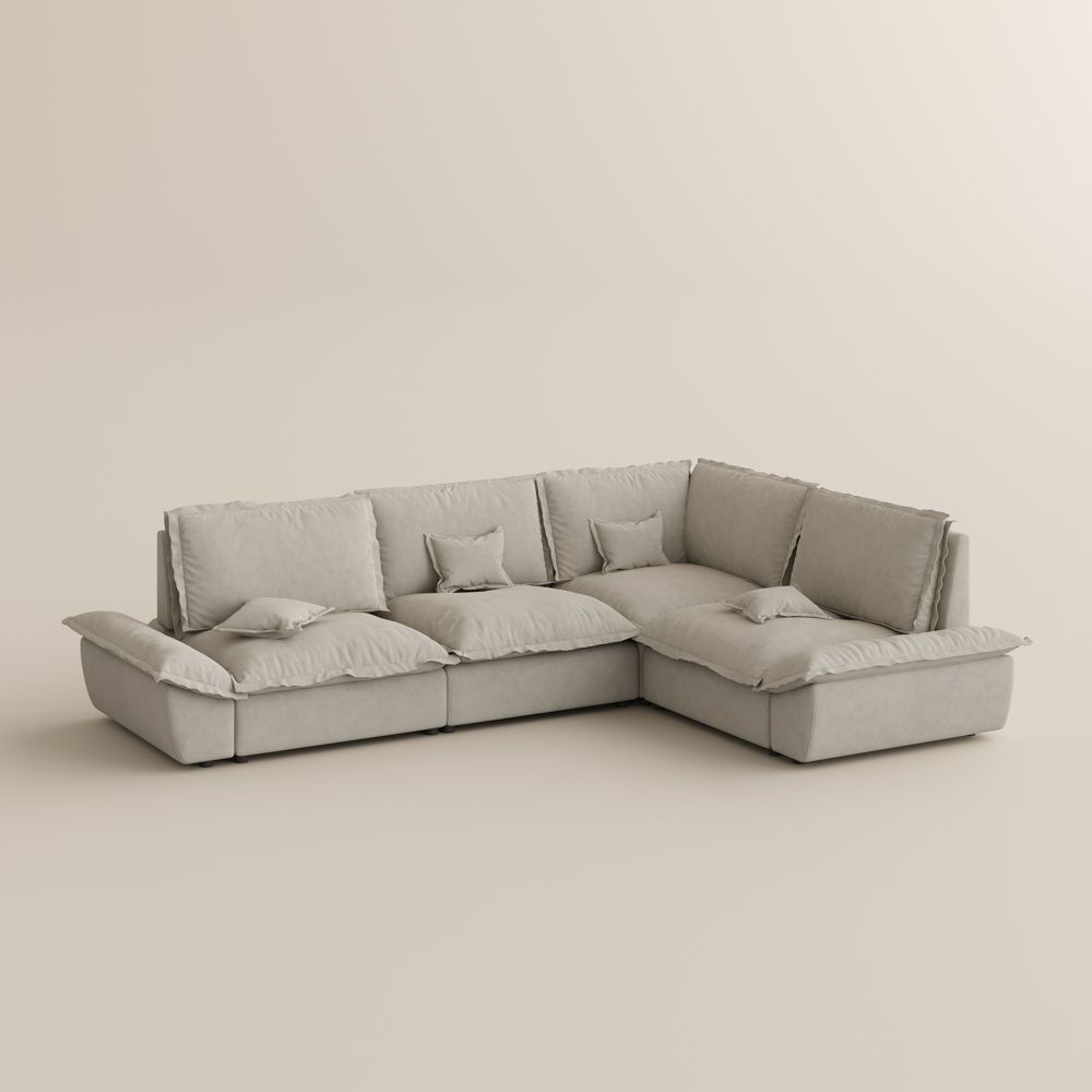 Pet Friendly Beige Suede Fabric Modular Sofas