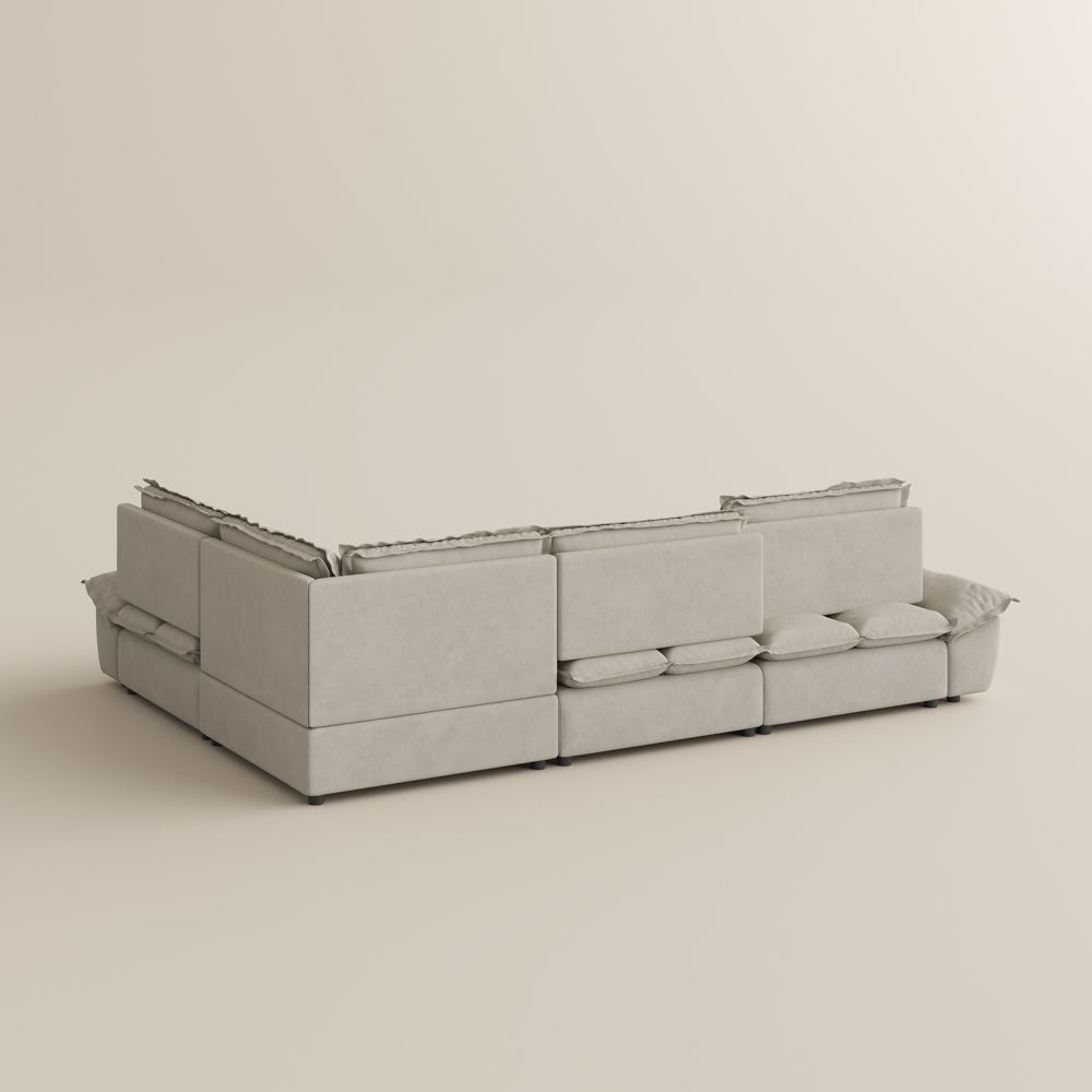 Partial Assembly Required Beige Suede Fabric Modular Sofas