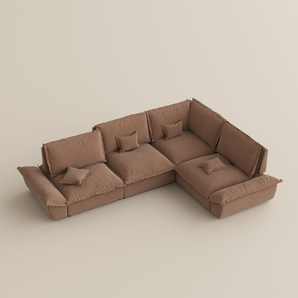 Pet Friendly Brown Suede Fabric Modular Sofas