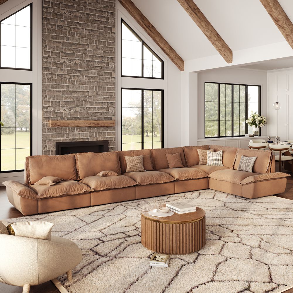 Modern Brown Suede Fabric Modular Sofas