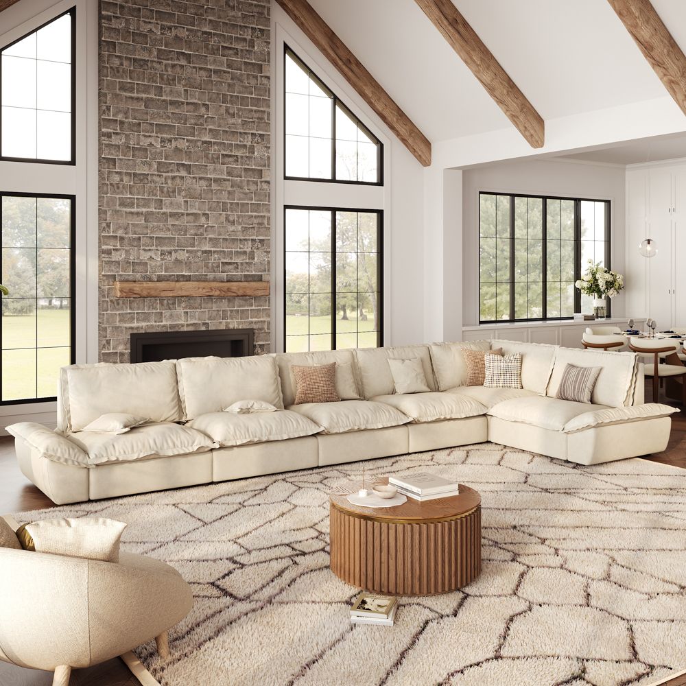 Partial Assembly Required Beige Suede Fabric Modular Sofas