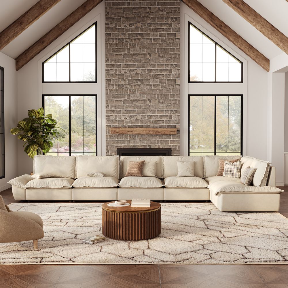 5-6 Seater Beige Suede Fabric Modular Sofas