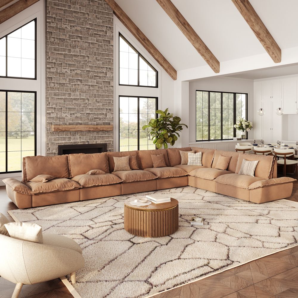 Modular Sofas Brown Suede Fabric Modular Sofas
