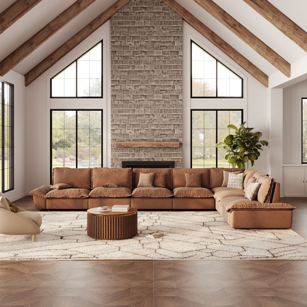 Modern Brown Suede Fabric Modular Sofas