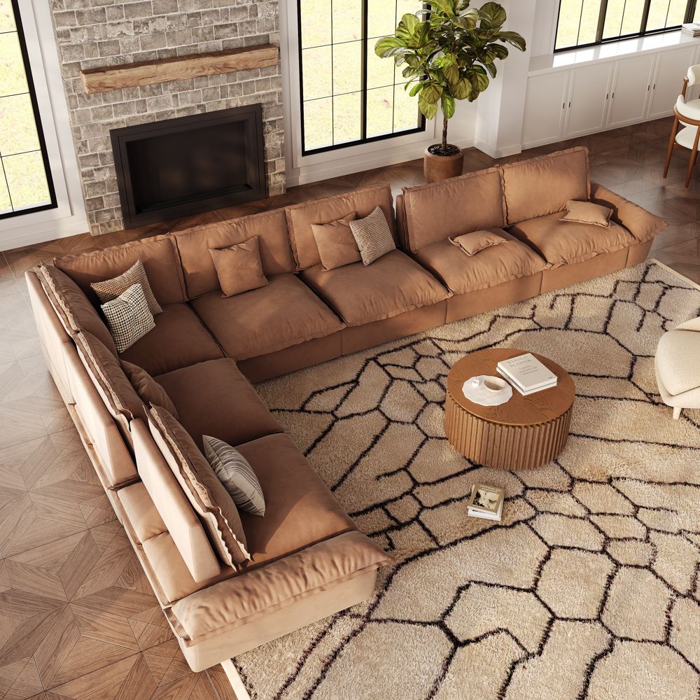 Soft Brown Suede Fabric Modular Sofas