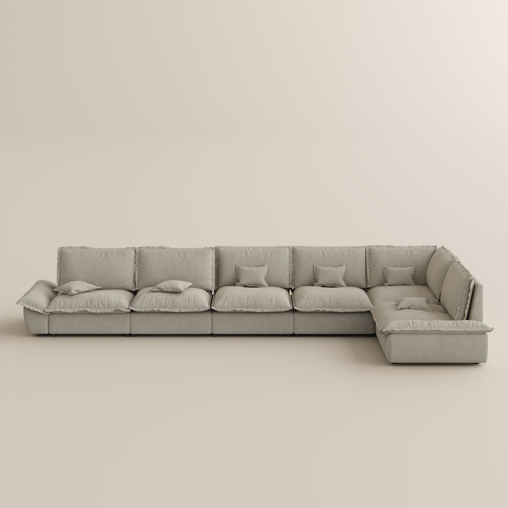 Medium Beige Suede Fabric Modular Sofas