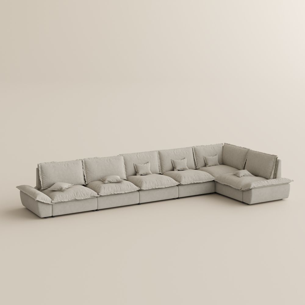 5-6 Seater Beige Suede Fabric Modular Sofas