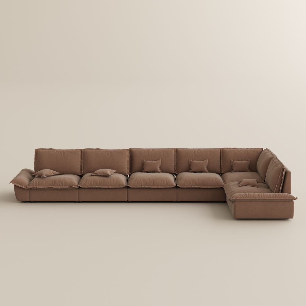 Comfortable Brown Suede Fabric Modular Sofas