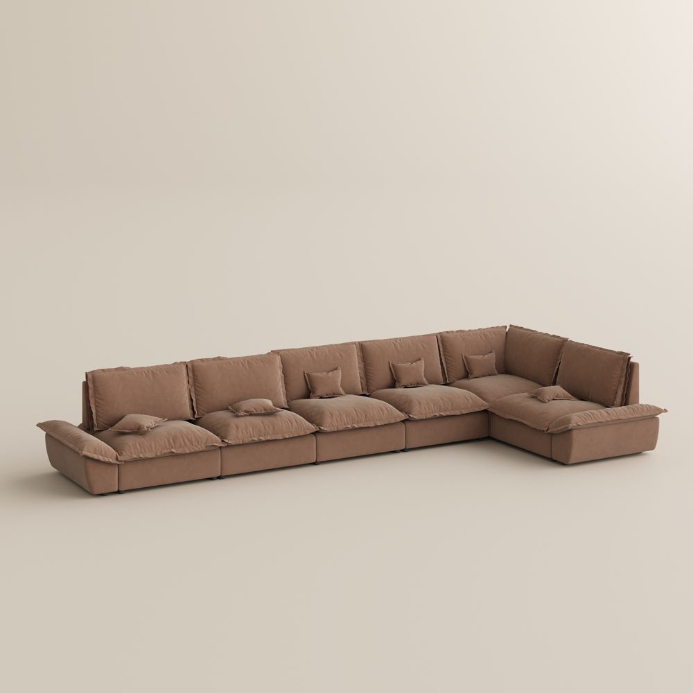 Modern Brown Suede Fabric Modular Sofas