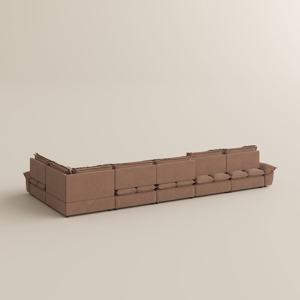 Comfortable Brown Suede Fabric Modular Sofas