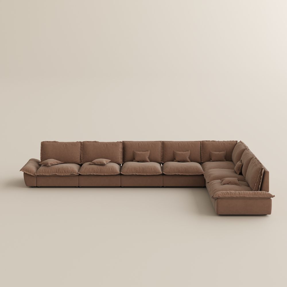 Brown Brown Suede Fabric Modular Sofas