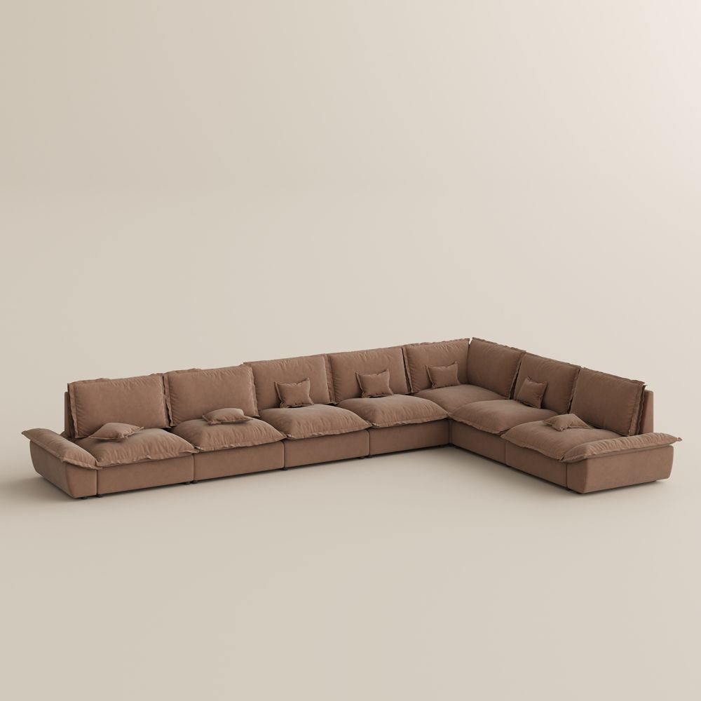 Modular Sofas Brown Suede Fabric Modular Sofas