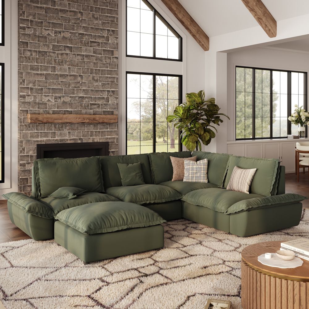 Hudson Green Suede Fabric Modular Sofas