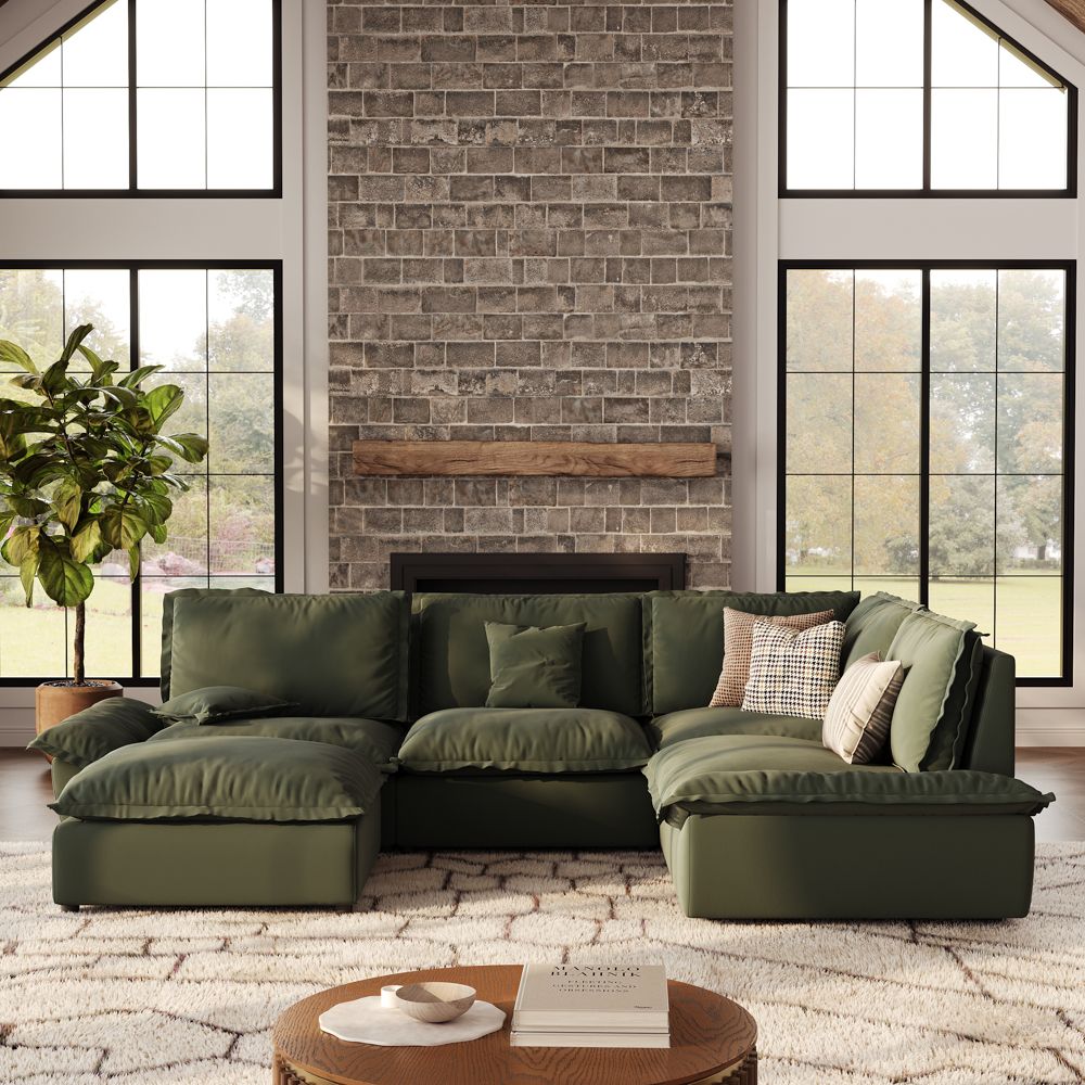 Sofas & Loveseats Green Suede Fabric Modular Sofas
