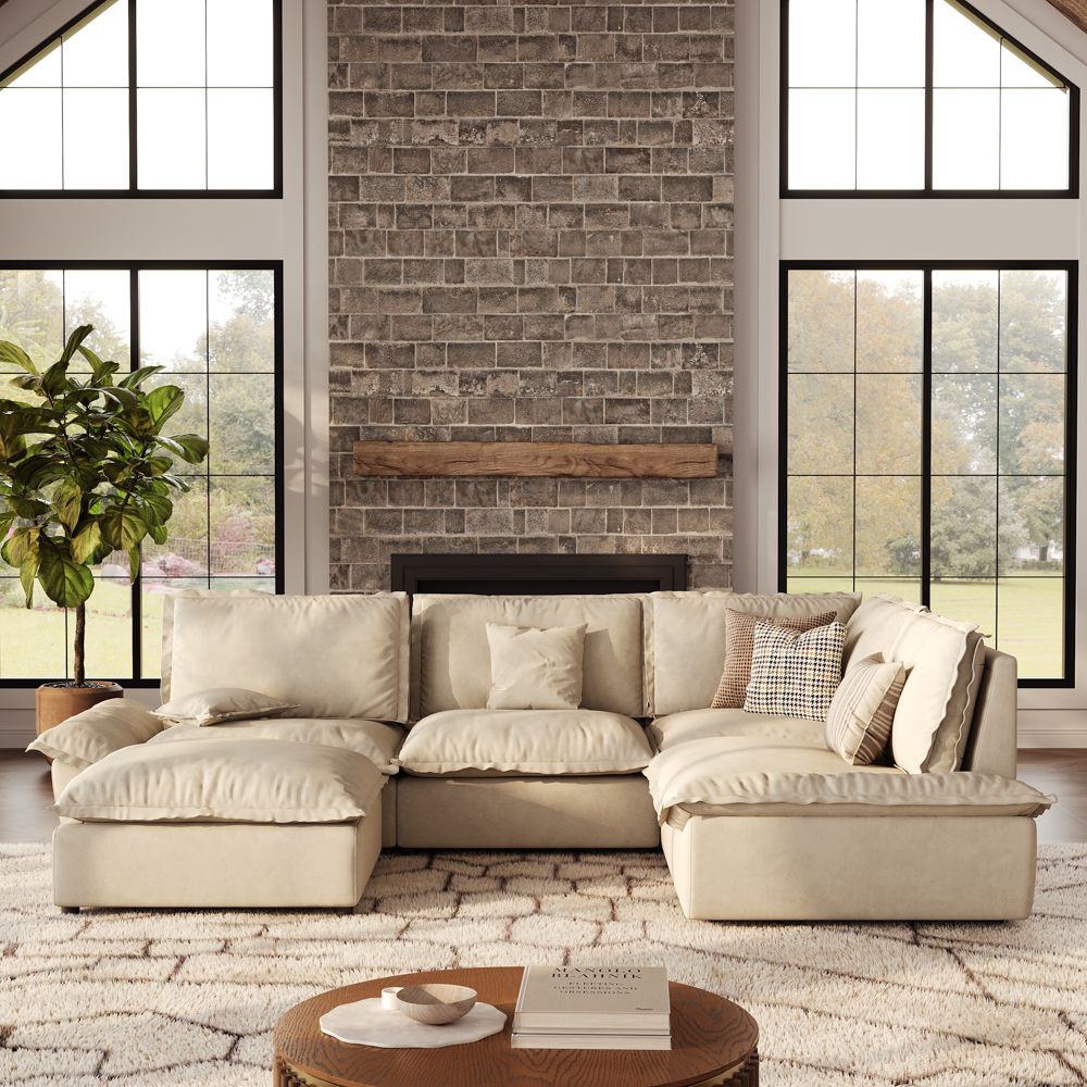 for 4 Beige Suede Fabric Modular Sofas