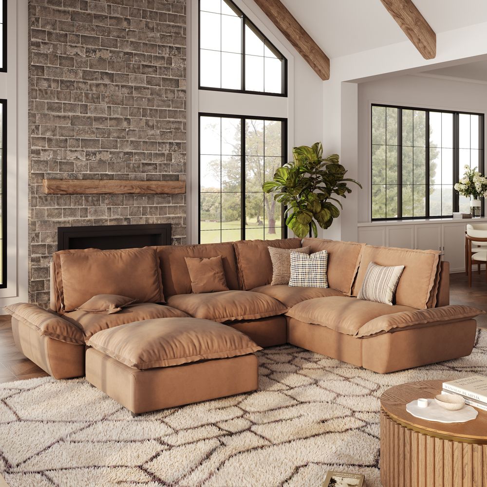 Apartment Brown Suede Fabric Modular Sofas