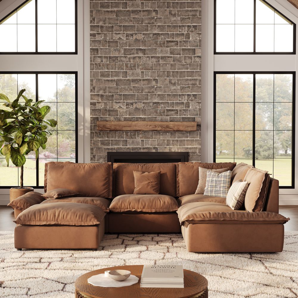 Oversized Brown Suede Fabric Modular Sofas