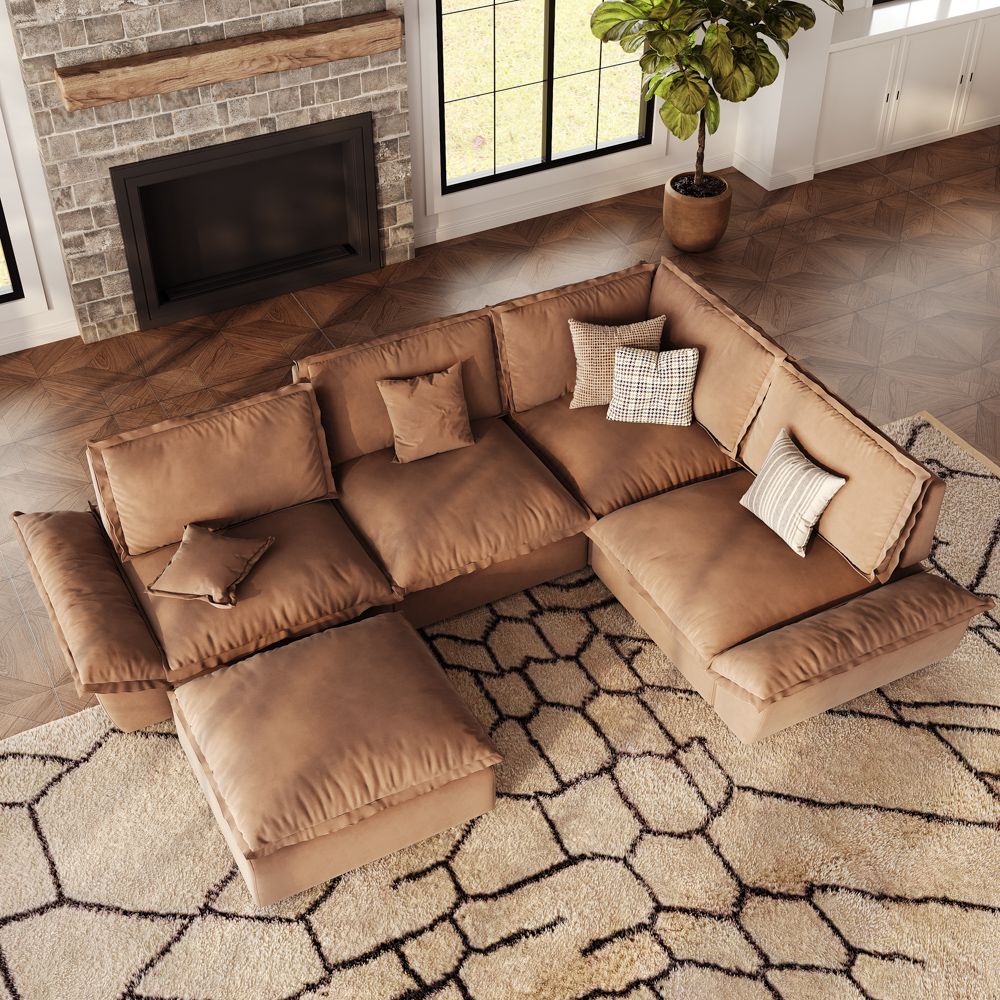Oversized Brown Suede Fabric Modular Sofas
