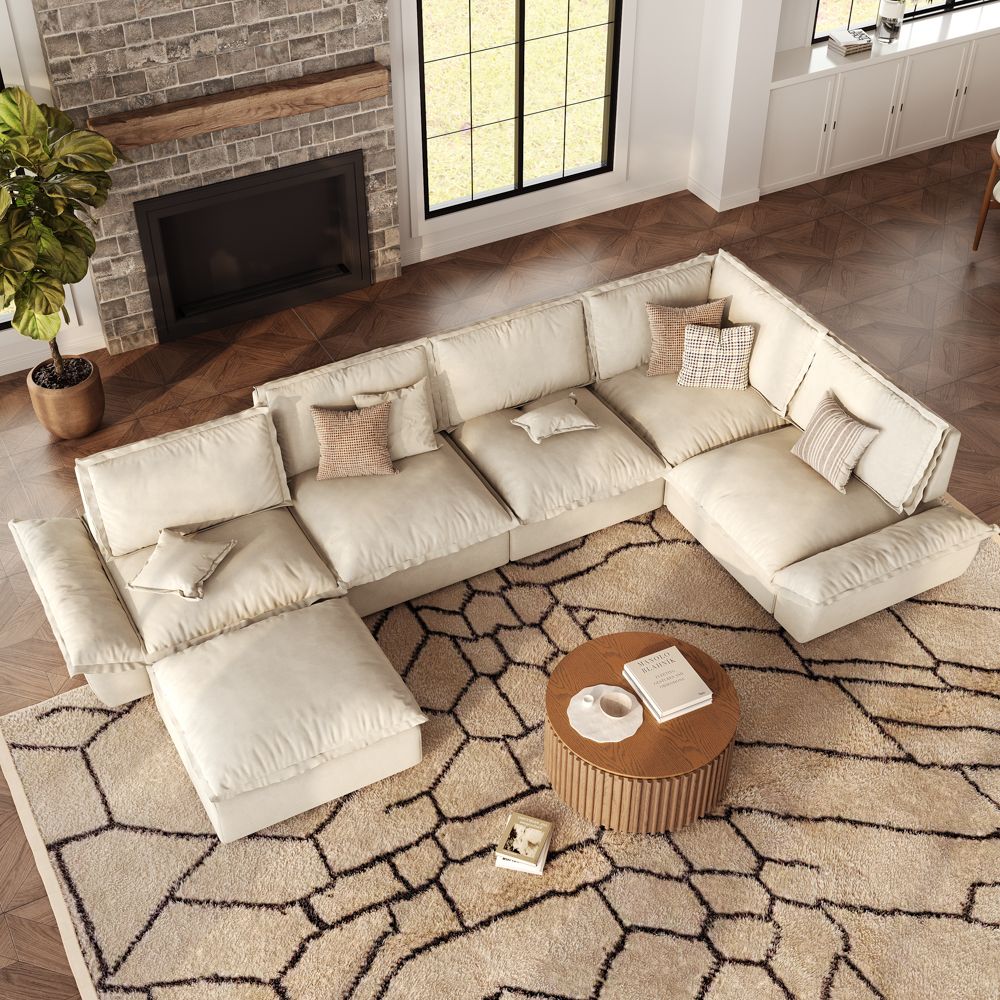 Comfortable Beige Suede Fabric Modular Sofas