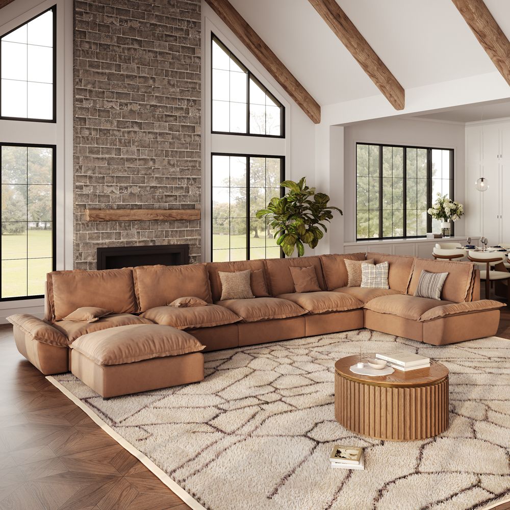 Medium Brown Suede Fabric Modular Sofas