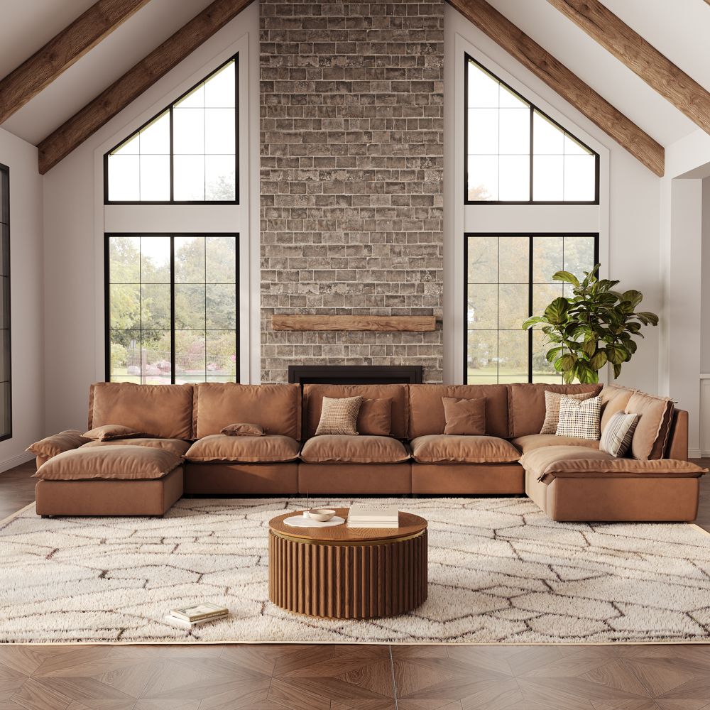 Comfortable Brown Suede Fabric Modular Sofas