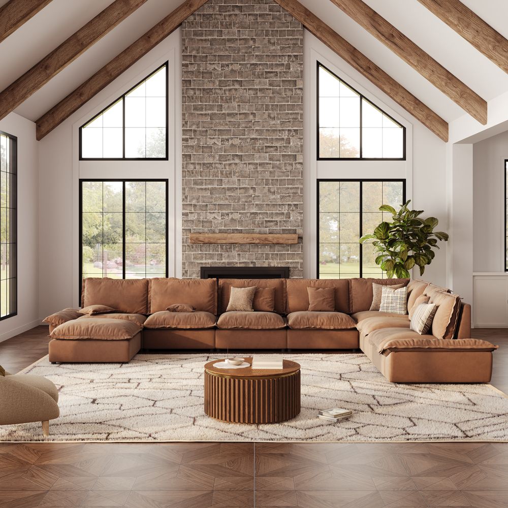 Modern Brown Suede Fabric Modular Sofas