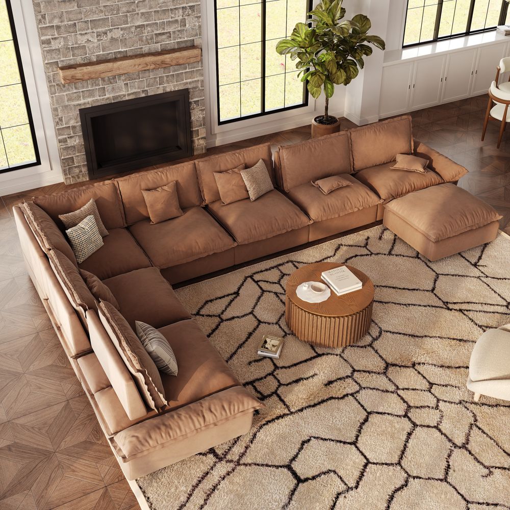 Partial Assembly Required Brown Suede Fabric Modular Sofas