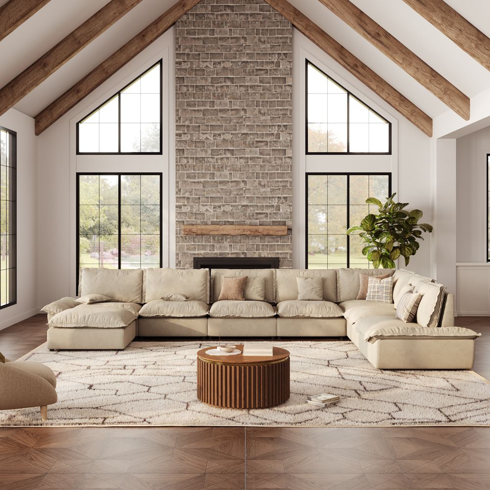 Partial Assembly Required Beige Suede Fabric Modular Sofas