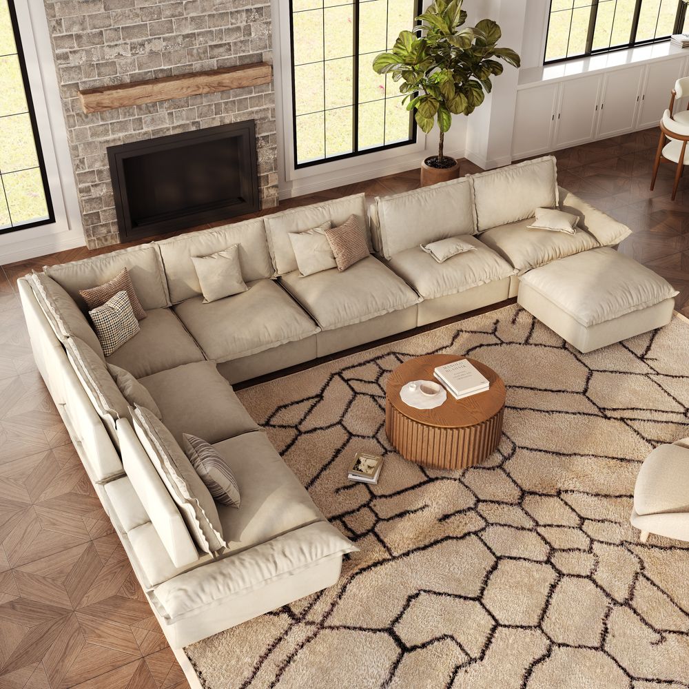 Modern Beige Suede Fabric Modular Sofas