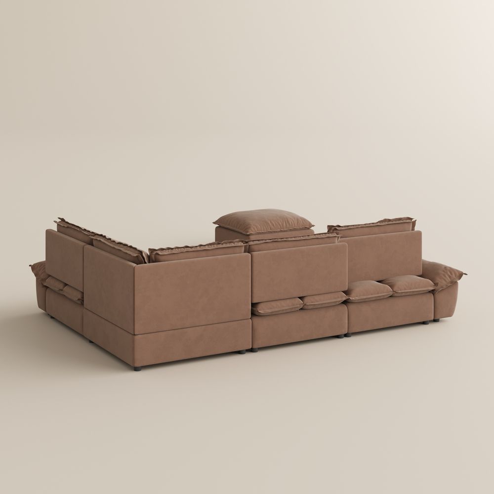 Extra Deep Seat Brown Suede Fabric Modular Sofas