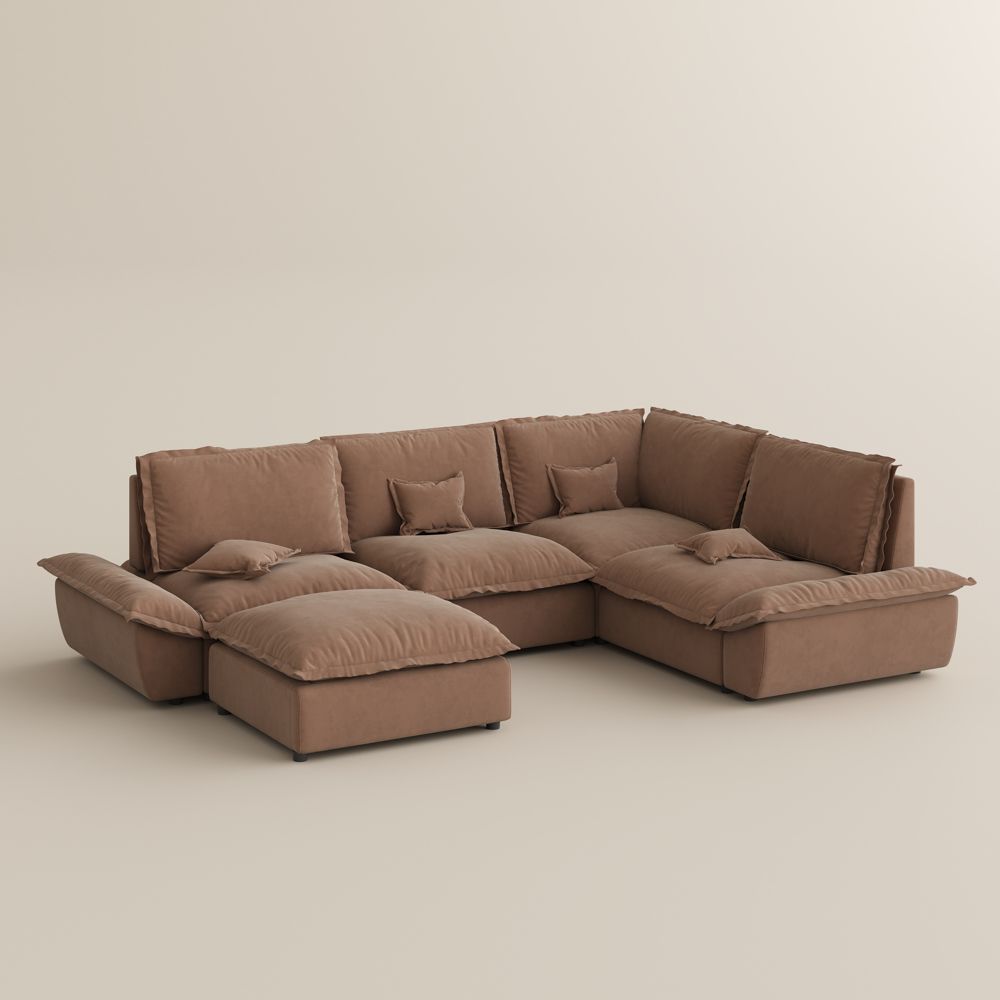 Sectionals Brown Suede Fabric Modular Sofas