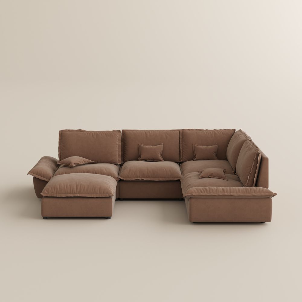 Fabric Brown Suede Fabric Modular Sofas