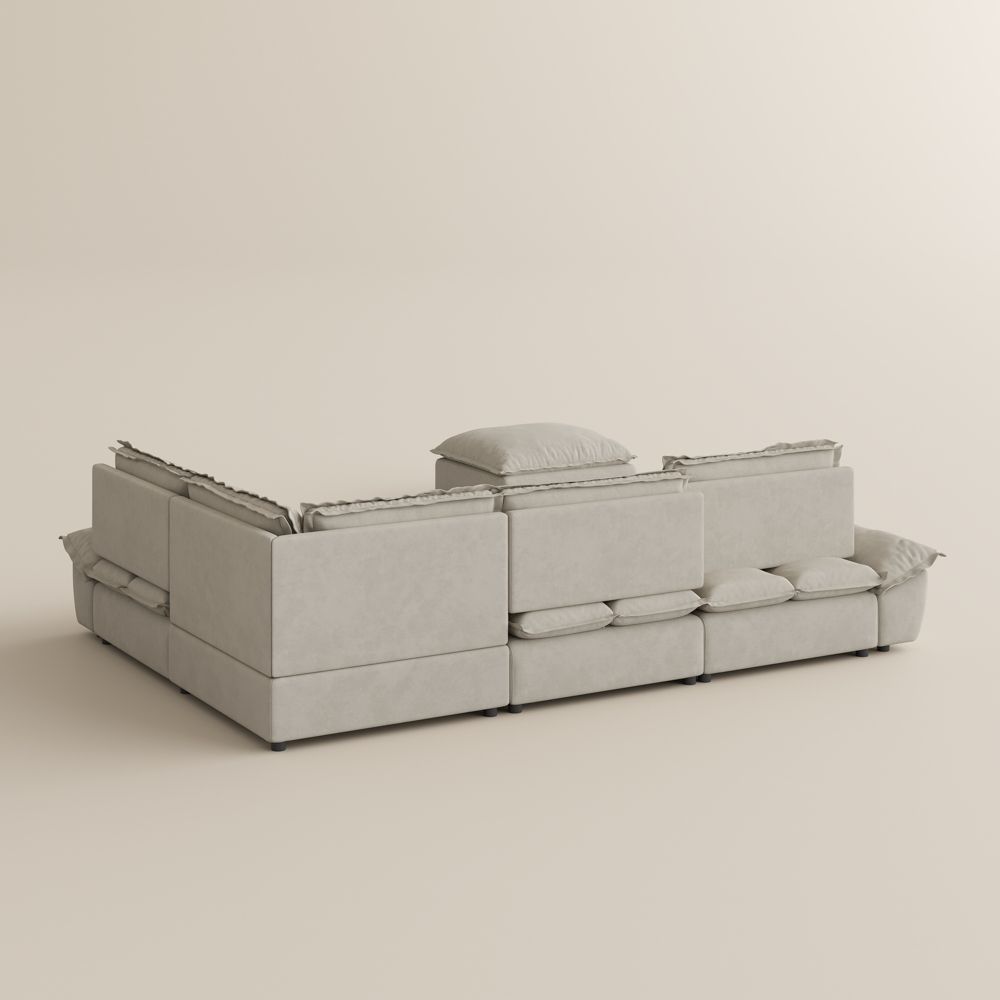 Sofas & Loveseats Beige Suede Fabric Modular Sofas