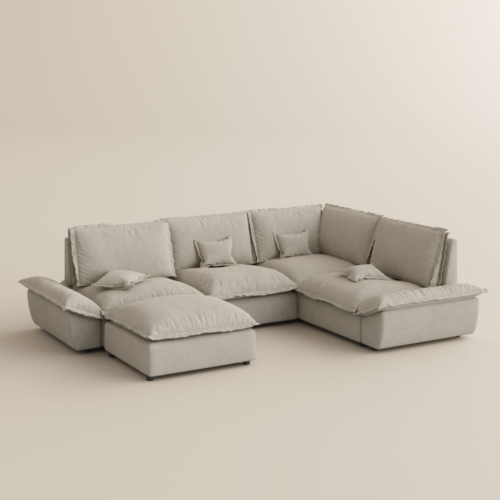 Apartment Beige Suede Fabric Modular Sofas