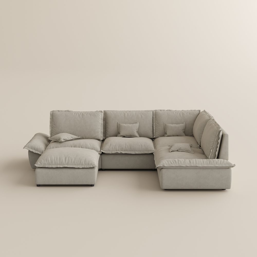 Living Room Beige Suede Fabric Modular Sofas