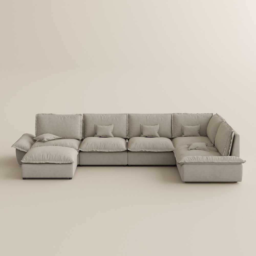 Soft Beige Suede Fabric Modular Sofas