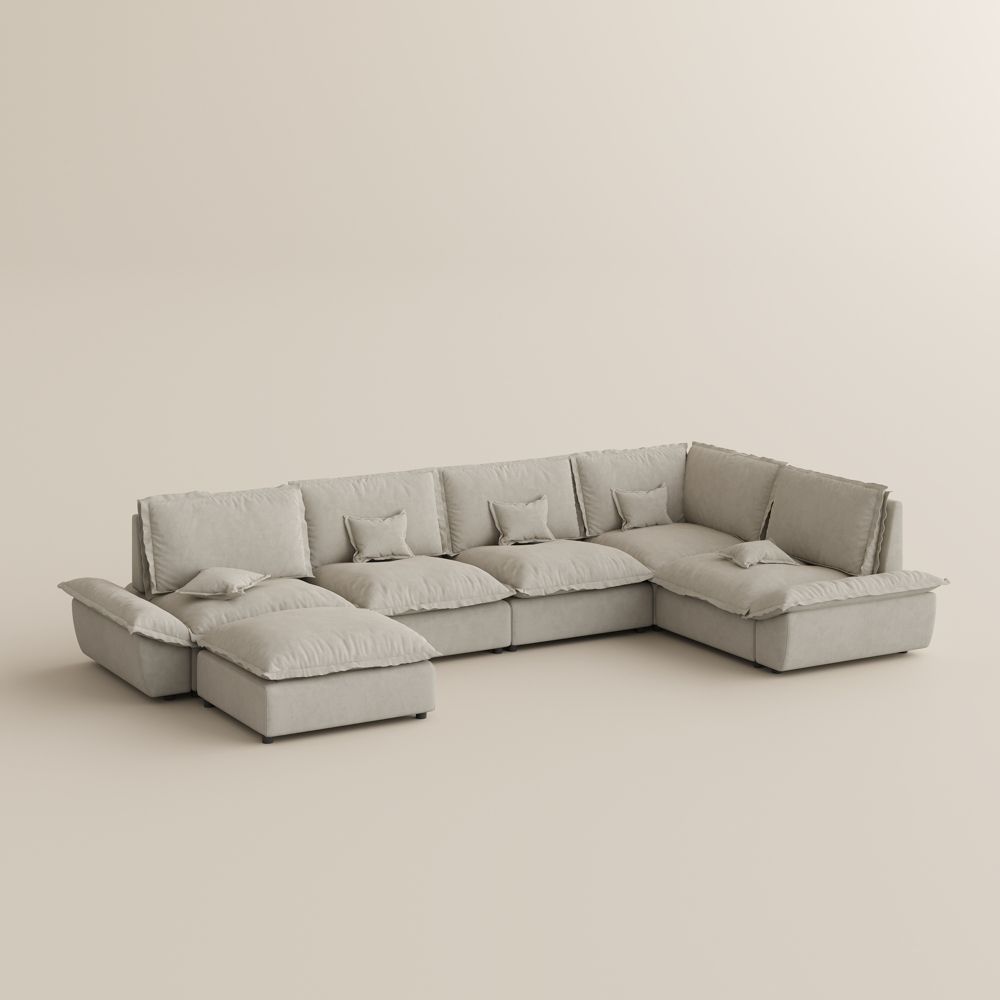 Partial Assembly Required Beige Suede Fabric Modular Sofas