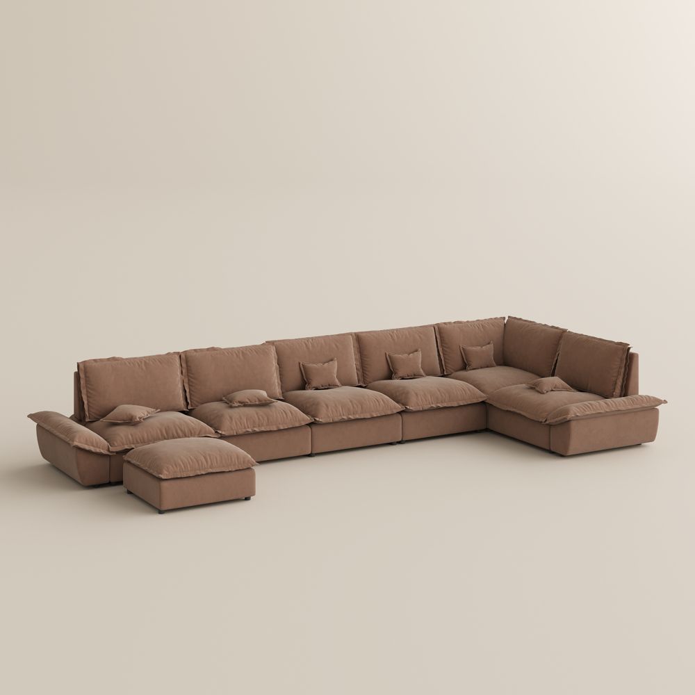 Medium Brown Suede Fabric Modular Sofas