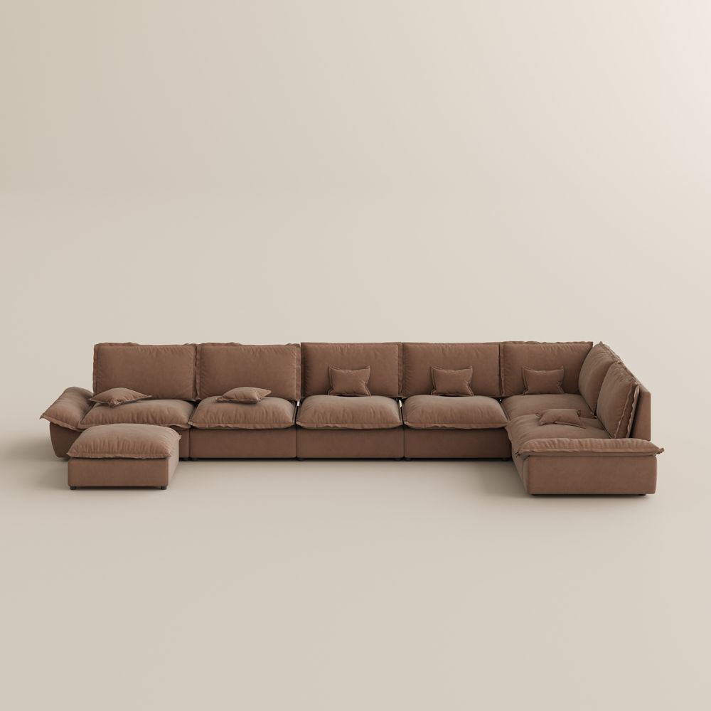 Brown Brown Suede Fabric Modular Sofas