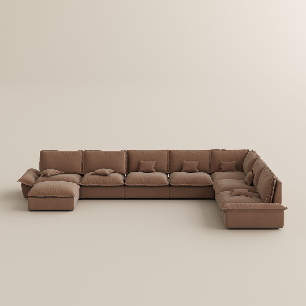 Brown Brown Suede Fabric Modular Sofas